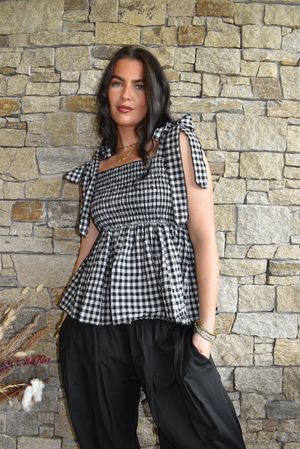 Nonni Gingham Bandeau Cami Black